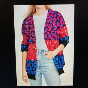 FARM Rio Open-Front Knit Sweater Pink Blue Black Leopard Print Knit Women Size M